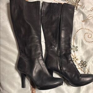 Black Heeled Boots Knee High Leather Elegant Design
